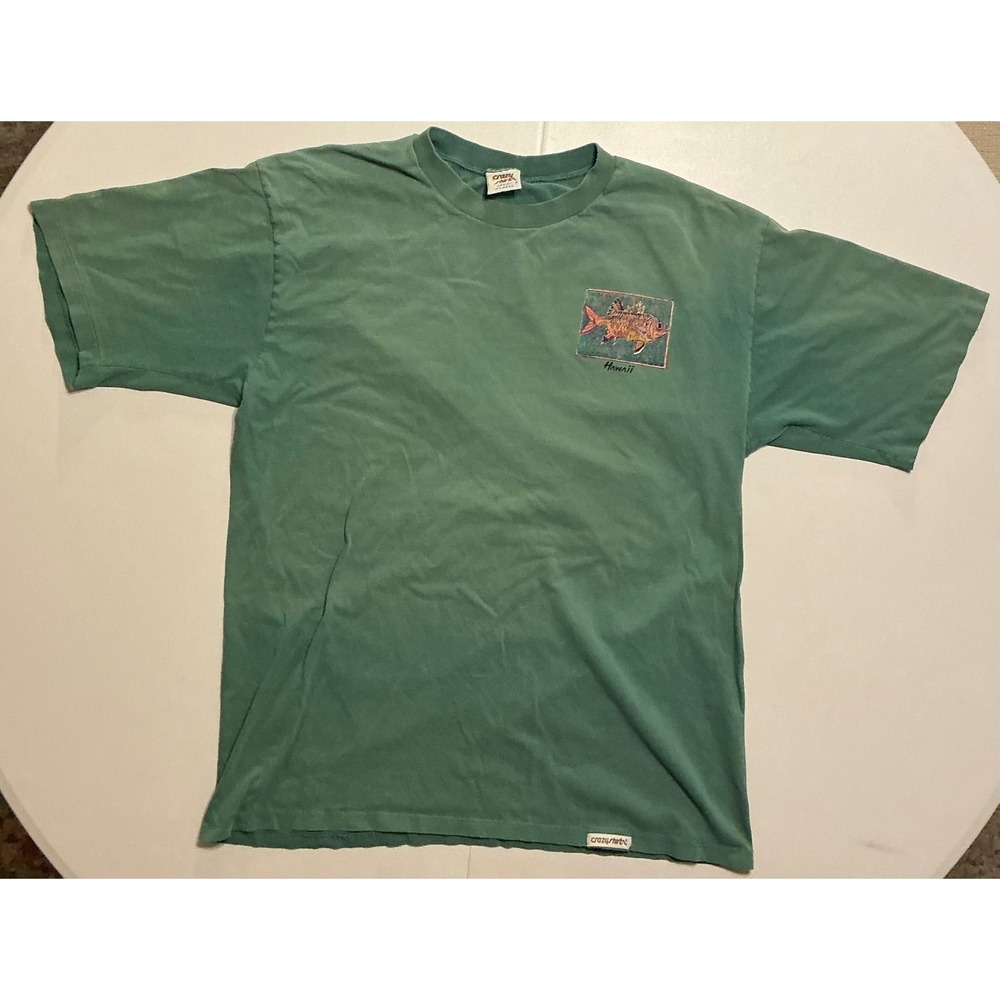 VTG USA Single Stitch Crazy Shirt Hawaii‎ Menpachi Fish T Shirt XL Green Cotton - Picture 2 of 8